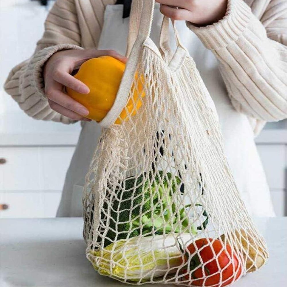 Fishnet French Market Mesh Tote Bag • Beige Cottagecore Prairie Farmhouse - Picture 3 of 6